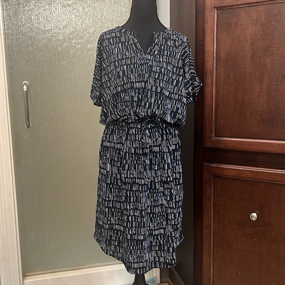 Banana Republic Blue and White Sheath Dress with V-Neck